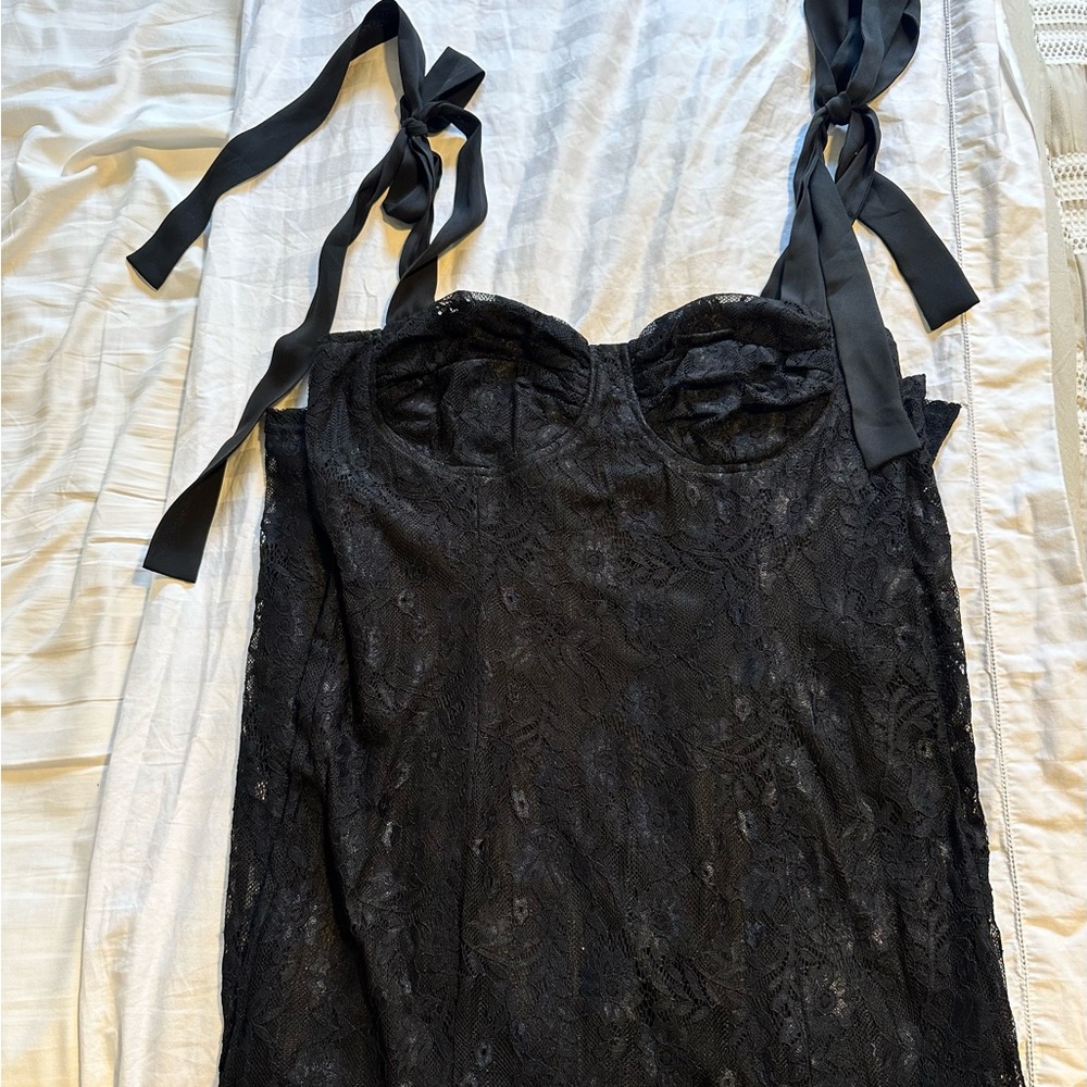 Elegant Midi Black Lace Women's Dress